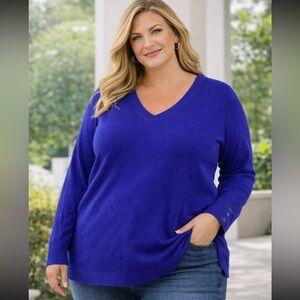 Talbots Blue V Neck Knit Sweater Long Sleeve Soft Classic - Size XL